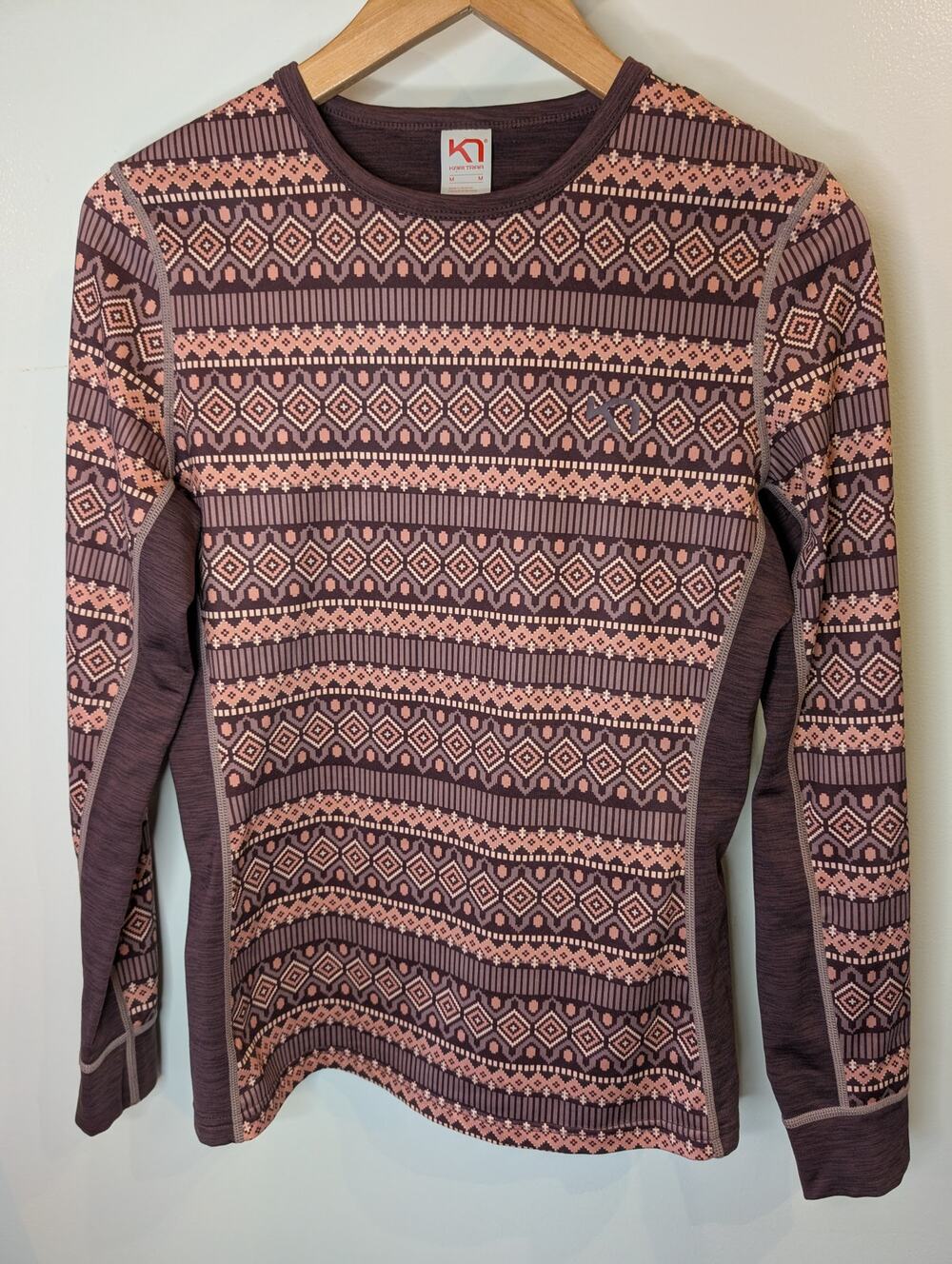 Kari Traa Norwegian Fair Isle Print Base Layer Top Gorpcore Plum Pink M